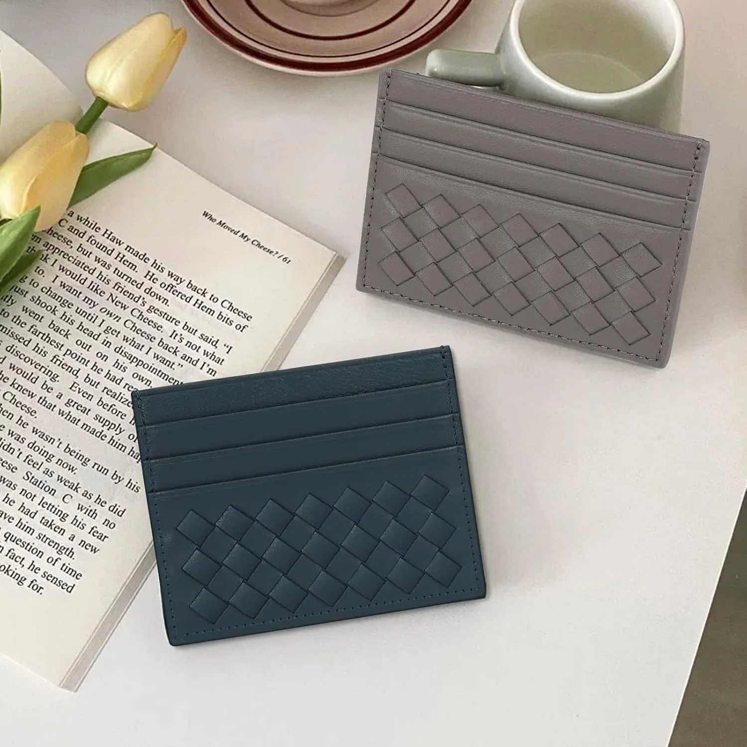Unaone Slim Minimalist Wallet - Credit Card Holder, Leather Front Pocket Wallet Card Case for Men & Women, Grey
