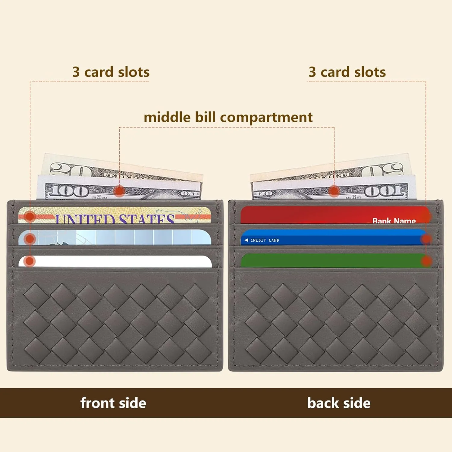 Unaone Slim Minimalist Wallet - Credit Card Holder, Leather Front Pocket Wallet Card Case for Men & Women, Grey