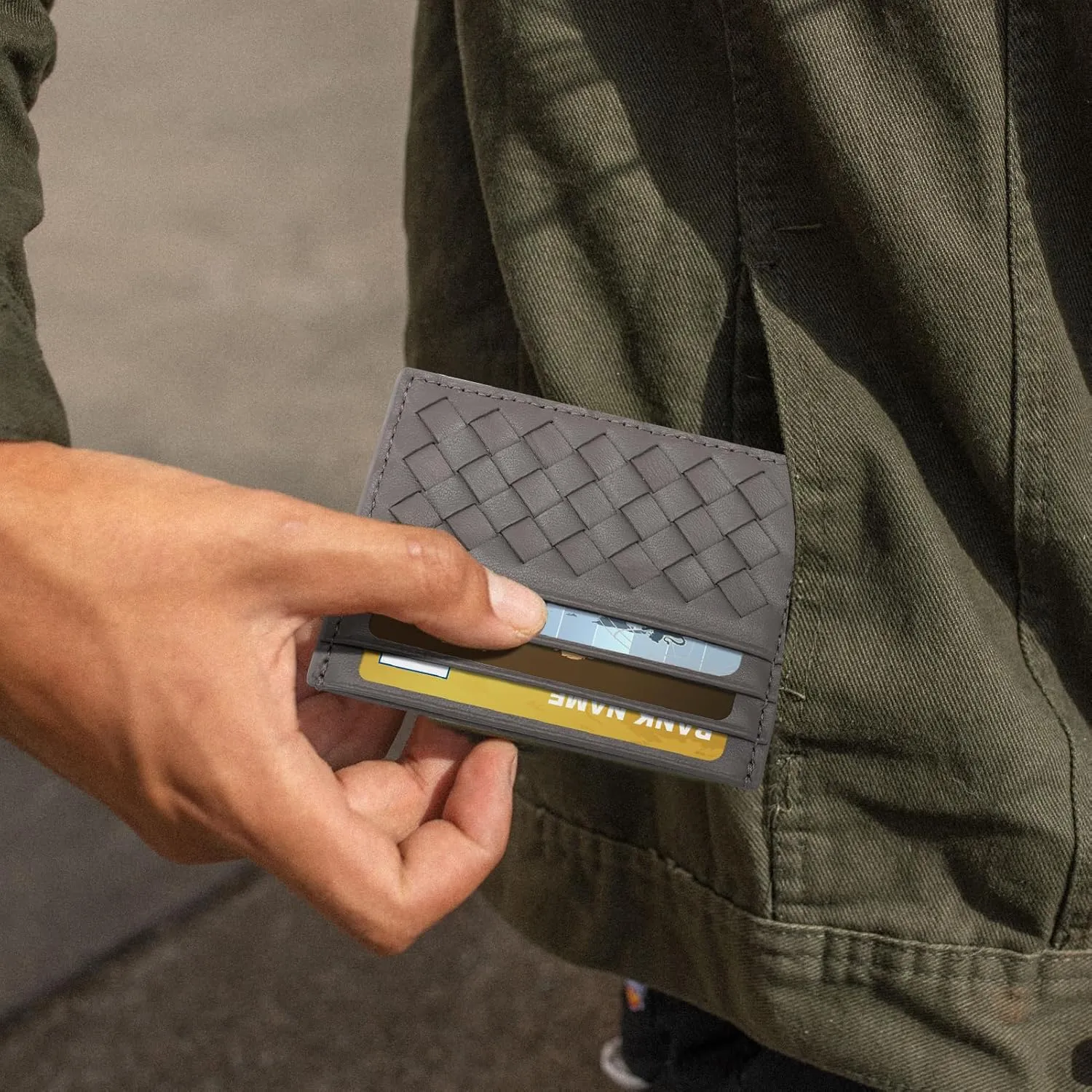 Unaone Slim Minimalist Wallet - Credit Card Holder, Leather Front Pocket Wallet Card Case for Men & Women, Grey