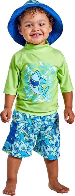 UV SKINZ Boys 3 Piece Sun and Swim Set with UPF 50  Sun Protection  Boys Swimsuit, Toddler Swim Suits