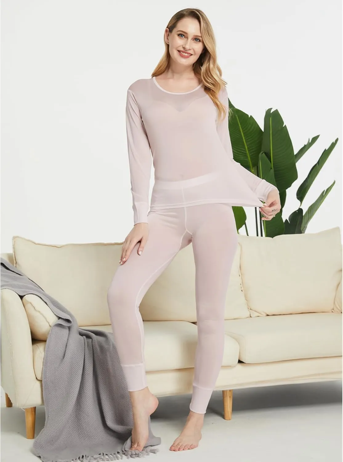 Viamulion Womens 100% Silk Thermal Underwear Pants Premium Lined Base Layer Bottom