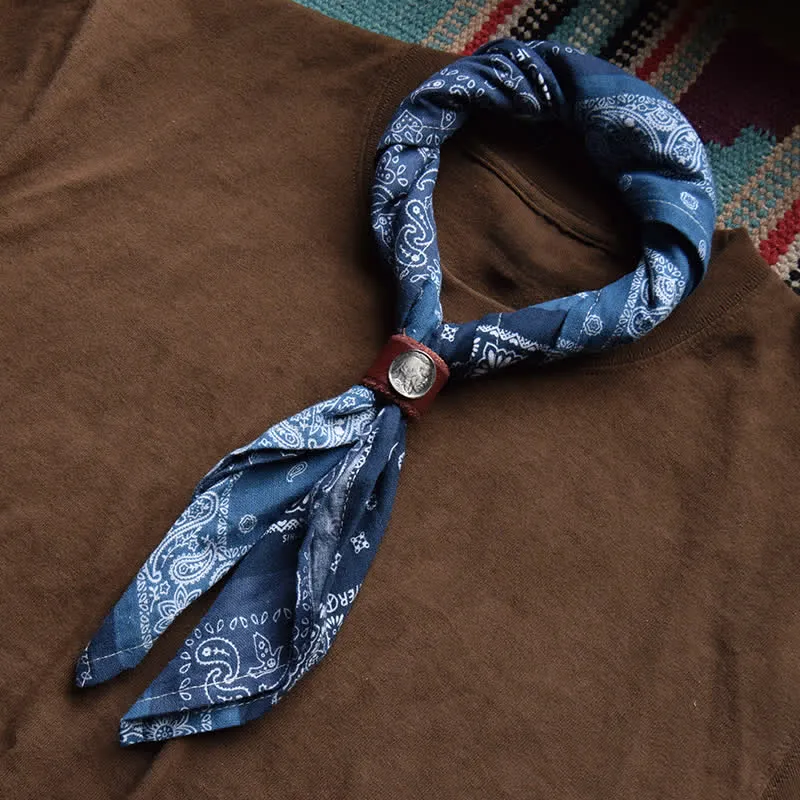Vintage Blue Patchwork Geometric Pattern Square Scarf