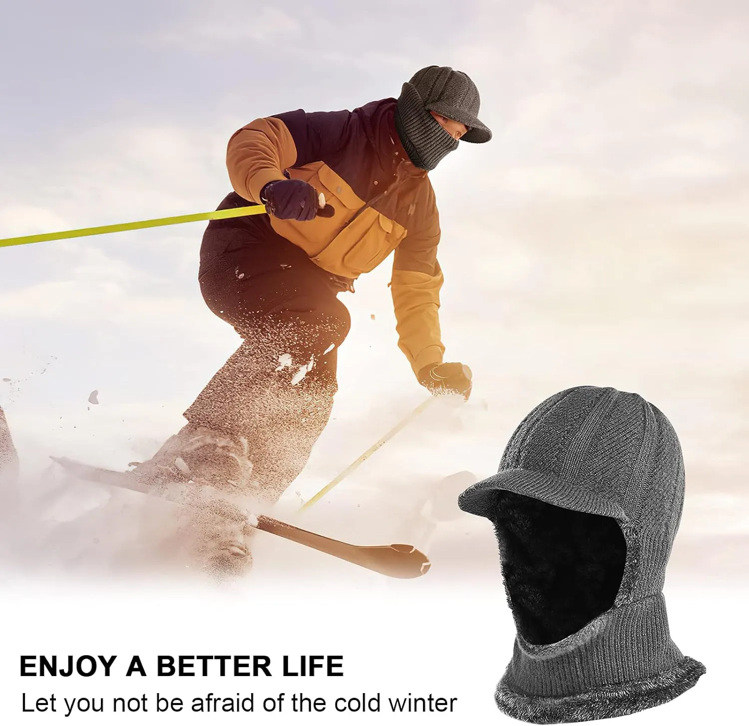 Winter Knitted Balaclava Beanie Hat Warm Cycling Ski Mask, Women Windproof Hood, Balaclavas Heavyweight Thermal Fleece