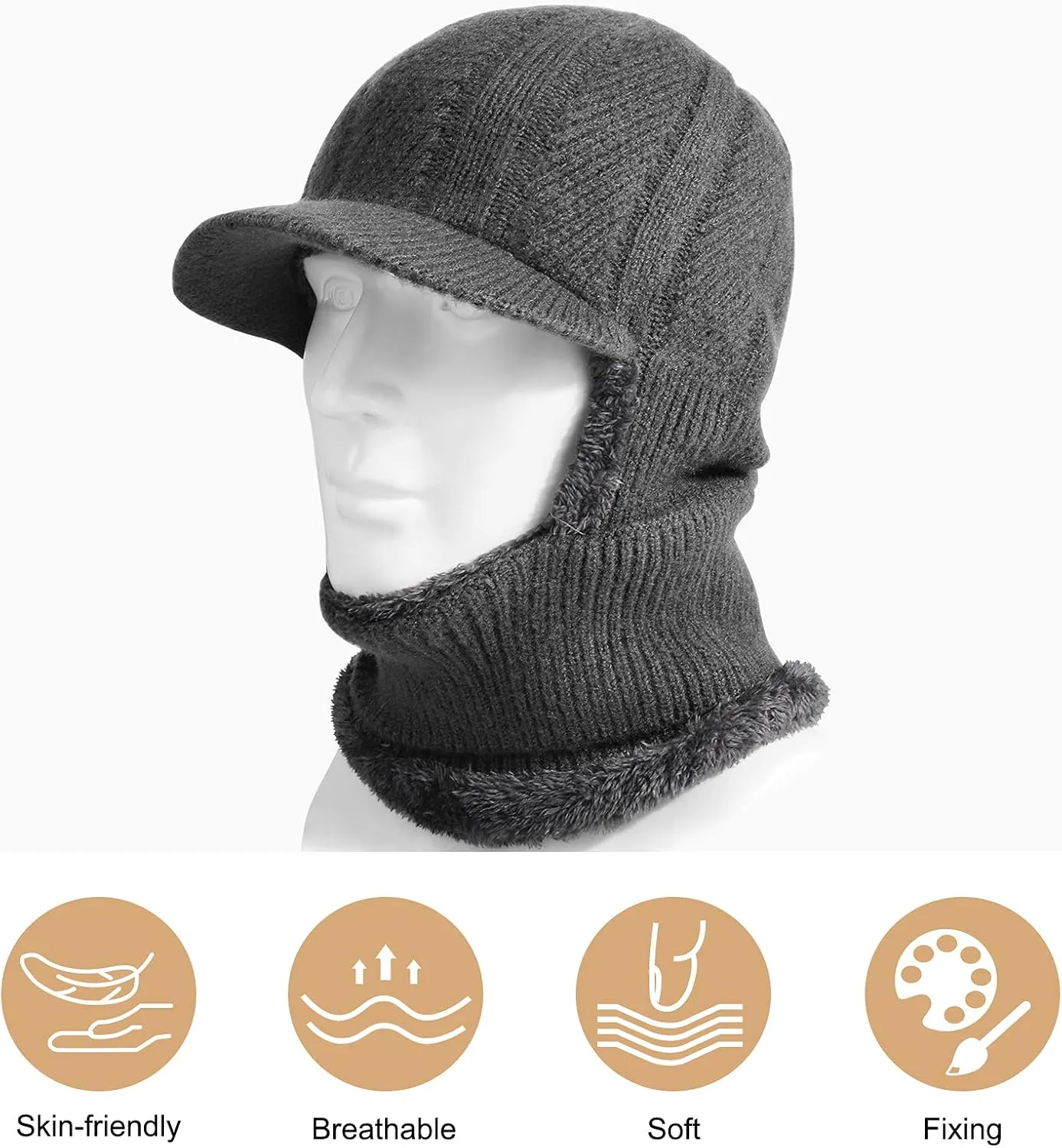 Winter Knitted Balaclava Beanie Hat Warm Cycling Ski Mask, Women Windproof Hood, Balaclavas Heavyweight Thermal Fleece