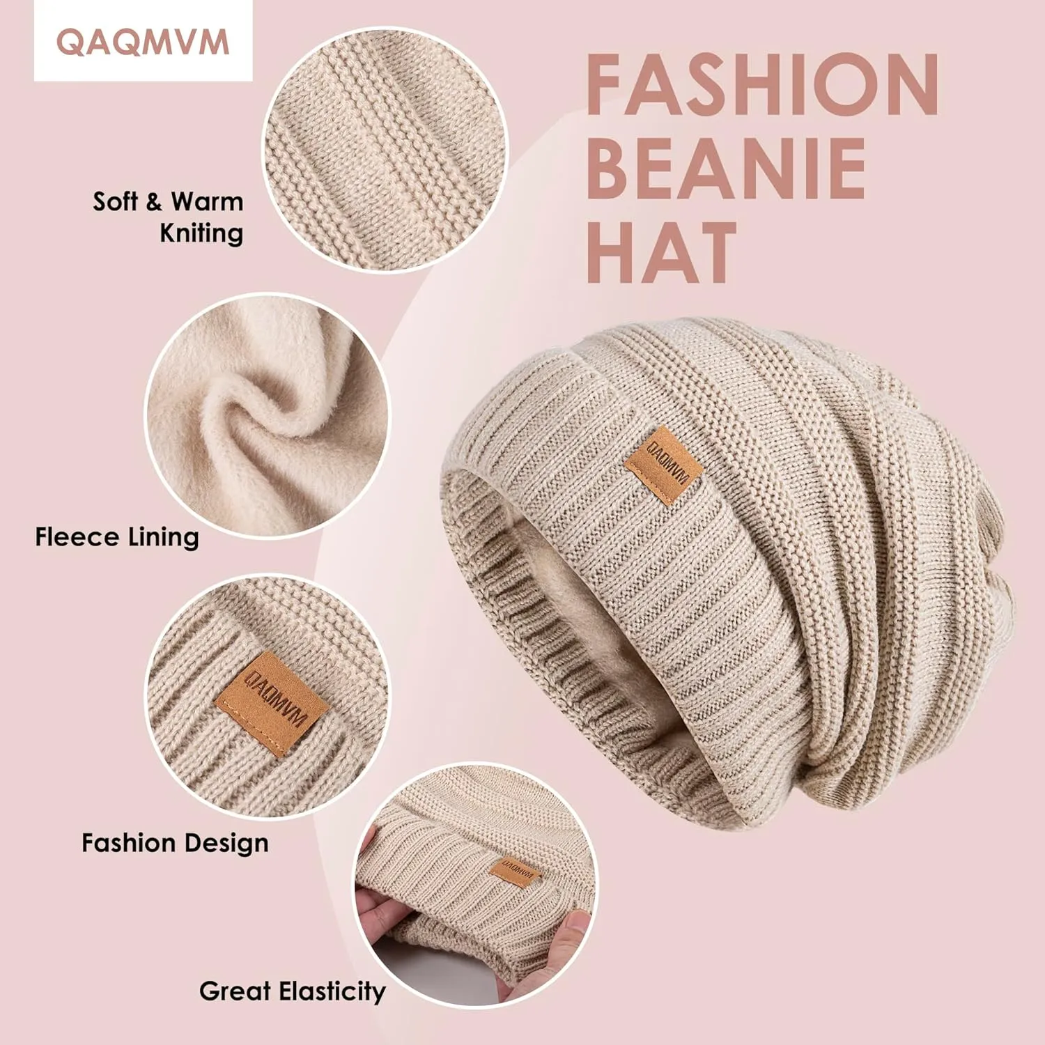 Women Beanie Hat Gloves Set Fleece Lined Winter Warm Hat Knit Touchscreen Gloves for Cold Weather
