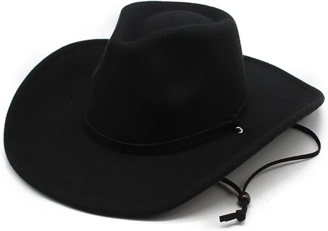 Women&Mens Retro Cowboy Hat Classic Western Felt Cowgirl Hat for Cowboy&Cowgirl with Adjustable Neck Draw String