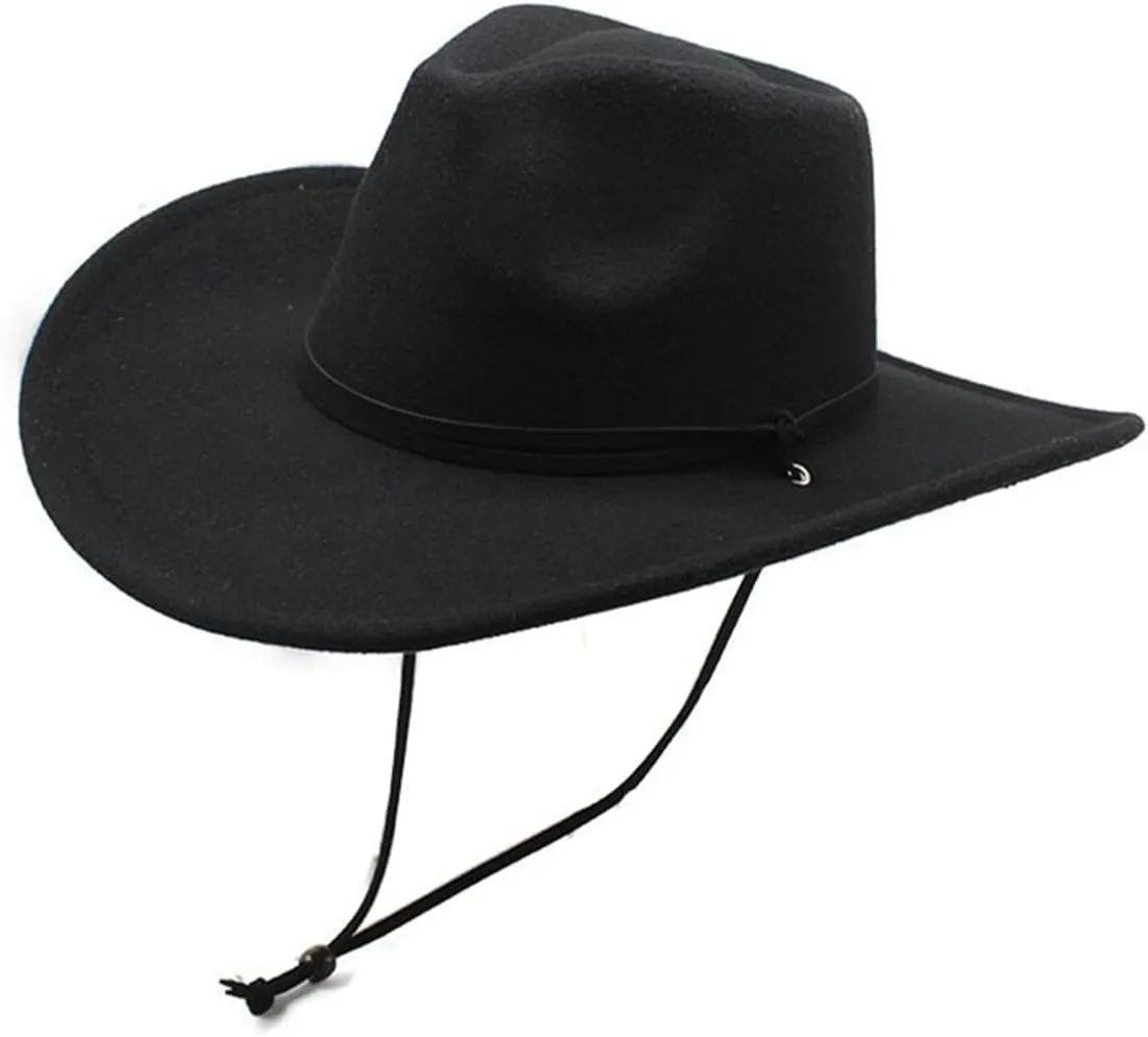 Women&Mens Retro Cowboy Hat Classic Western Felt Cowgirl Hat for Cowboy&Cowgirl with Adjustable Neck Draw String
