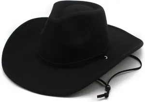 Women&Mens Retro Cowboy Hat Classic Western Felt Cowgirl Hat for Cowboy&Cowgirl with Adjustable Neck Draw String