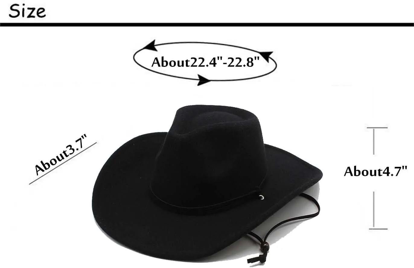 Women&Mens Retro Cowboy Hat Classic Western Felt Cowgirl Hat for Cowboy&Cowgirl with Adjustable Neck Draw String