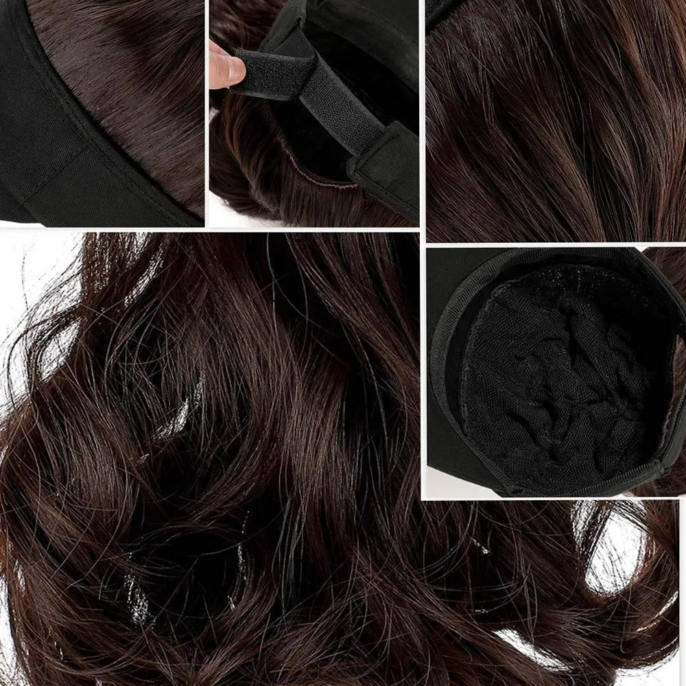 YEKEYI Outdoor Wig Hat with Hair Ponytail - Baseball Cap with Wavy Brown Women's Wig (Black)
