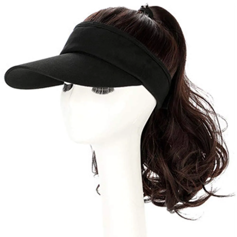 YEKEYI Outdoor Wig Hat with Hair Ponytail - Baseball Cap with Wavy Brown Women's Wig (Black)