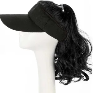 YEKEYI Outdoor Wig Hat with Hair Ponytail - Baseball Cap with Wavy Brown Women's Wig (Black)