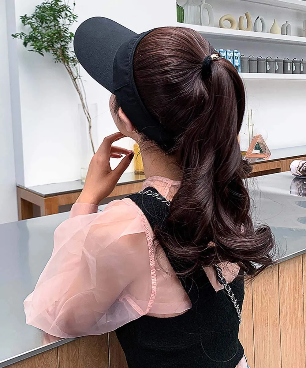 YEKEYI Outdoor Wig Hat with Hair Ponytail - Baseball Cap with Wavy Brown Women's Wig (Black)