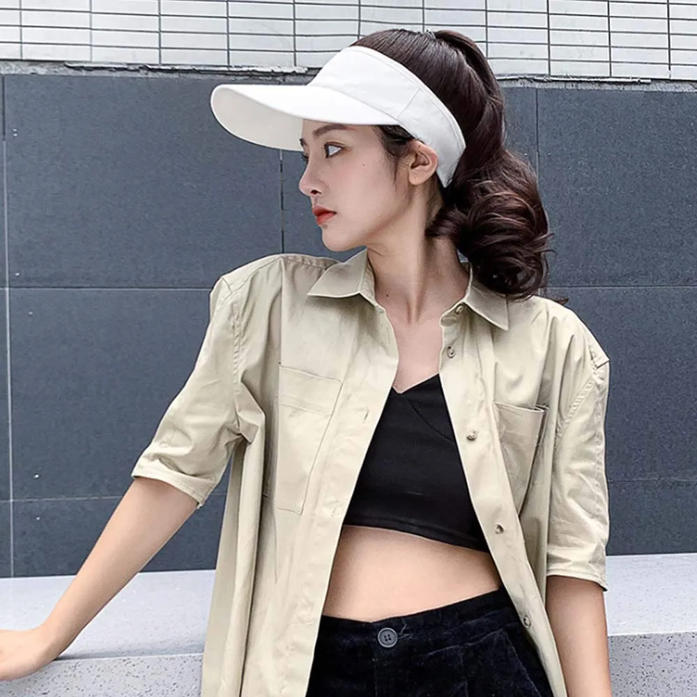 YEKEYI Outdoor Wig Hat with Hair Ponytail - Baseball Cap with Wavy Brown Women's Wig (Black)